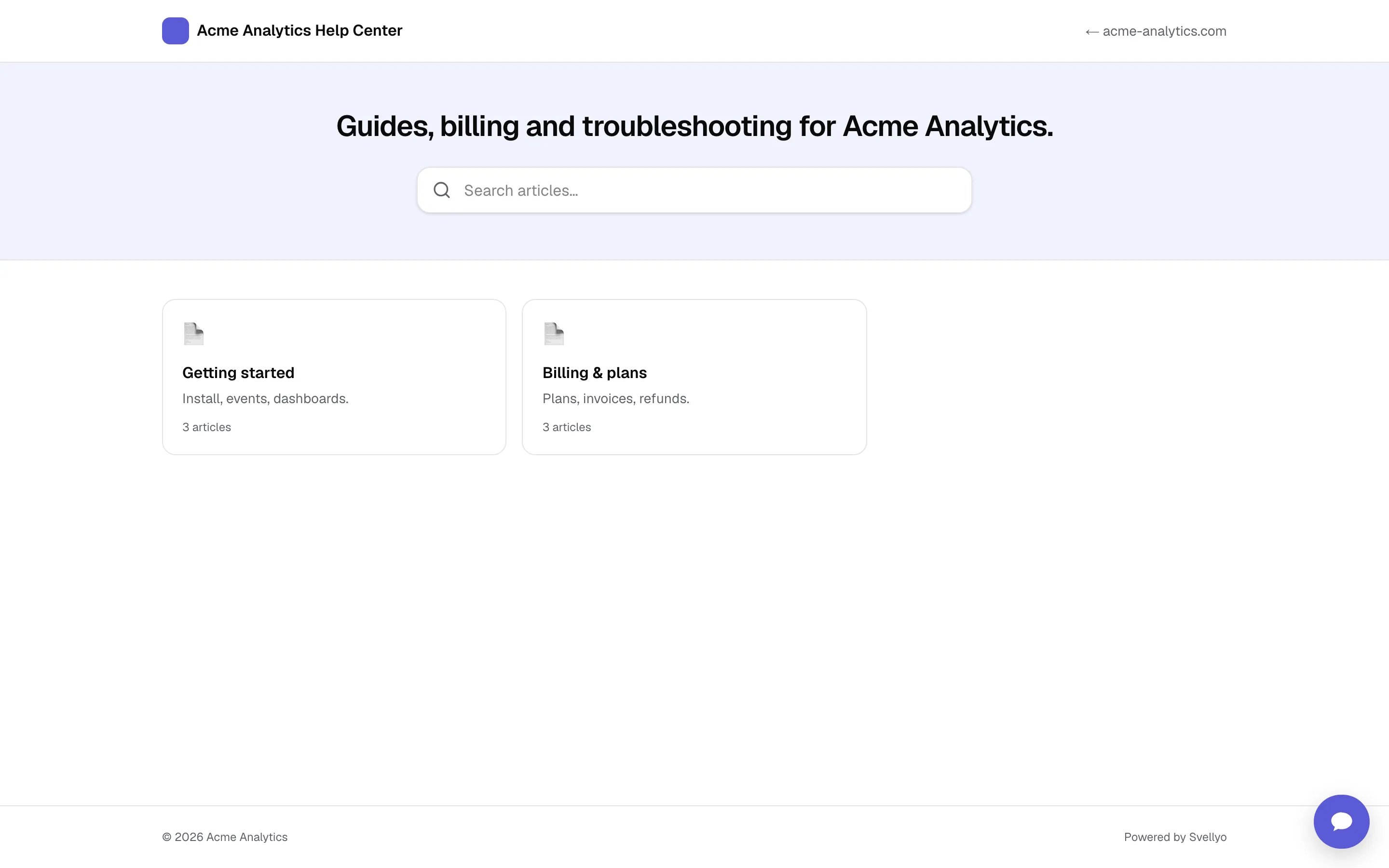 A public Svellyo help center with search and collections
